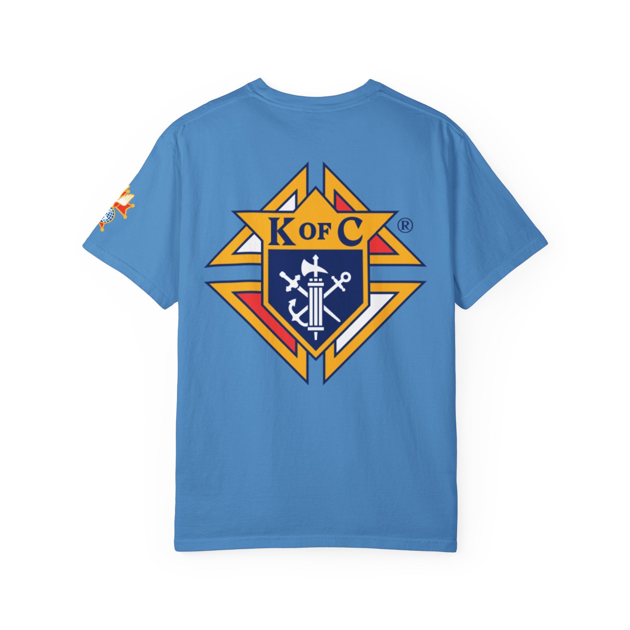 (Comfort Colors) 4th Degree Knights of Columbus Full Color Logo Front, Back Left Sleeve
