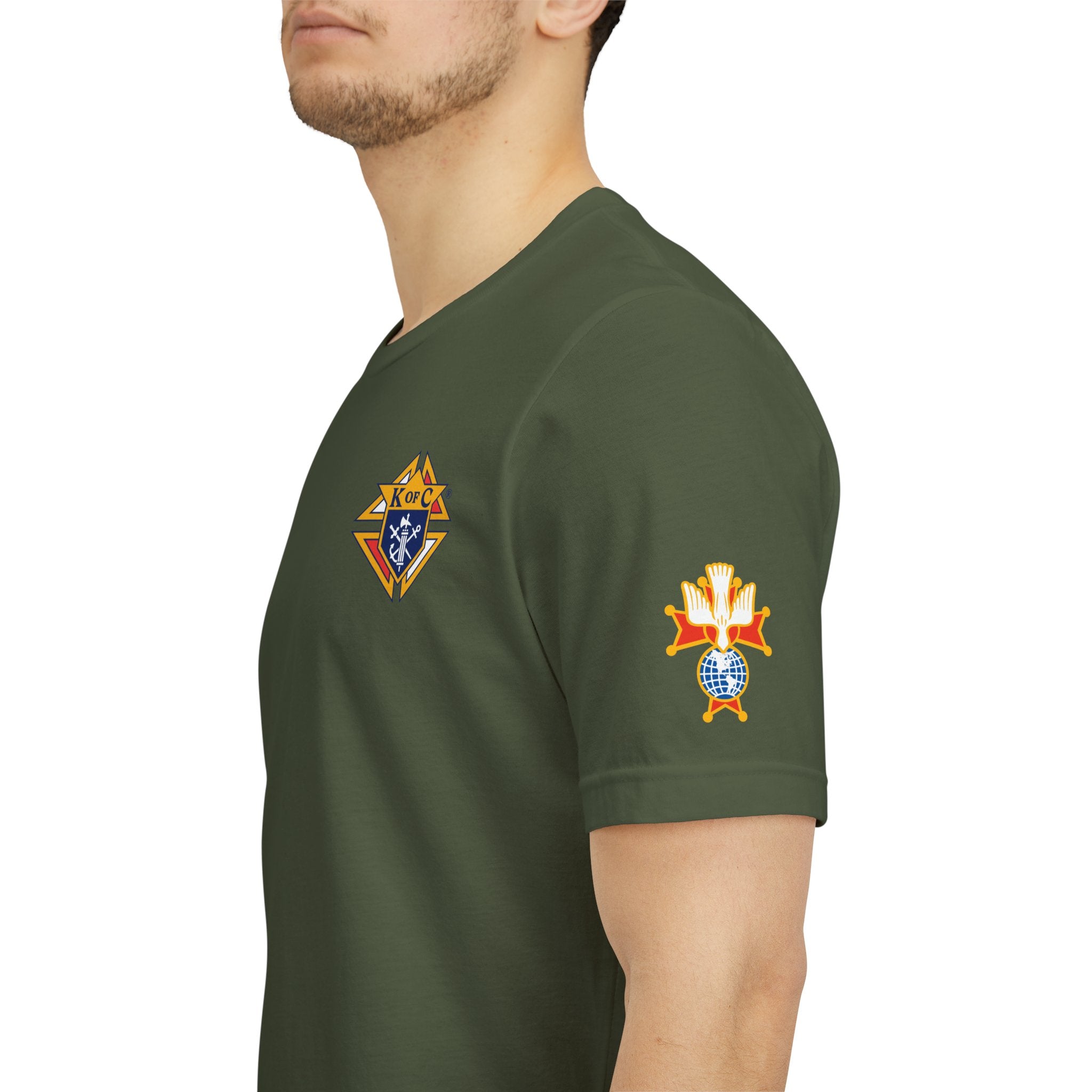 (Bella Canvas) 4th Degree Knights of Columbus Full Color Logo Front and Back, Left Sleeve