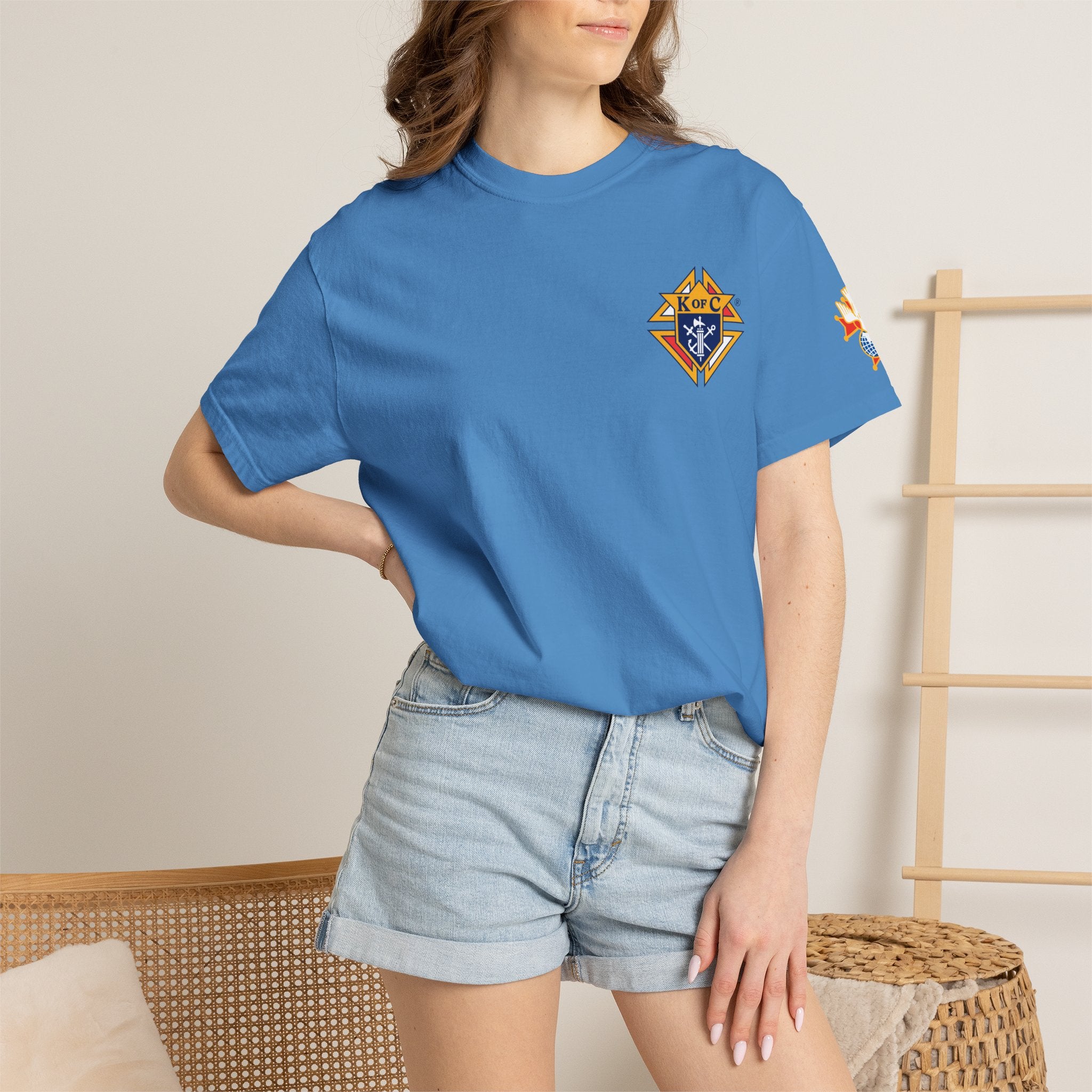 (Comfort Colors) 4th Degree Knights of Columbus Full Color Logo Front, Back Left Sleeve