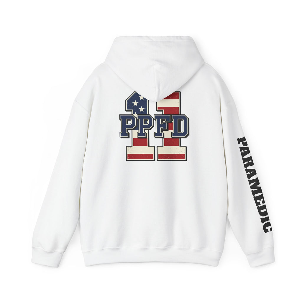 Patch Hoodie - PPFD 11 Back - PARAMEDIC Sleeve - Hooded Sweatshirt