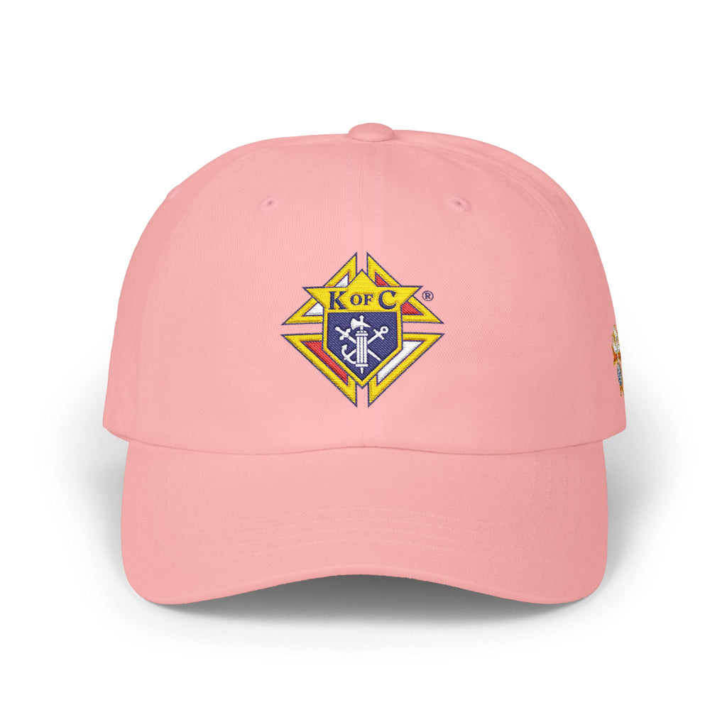 4th Degree Knight Emblem EMBROIDERED — Classic White Baseball Hat with Gold & Blue Crest