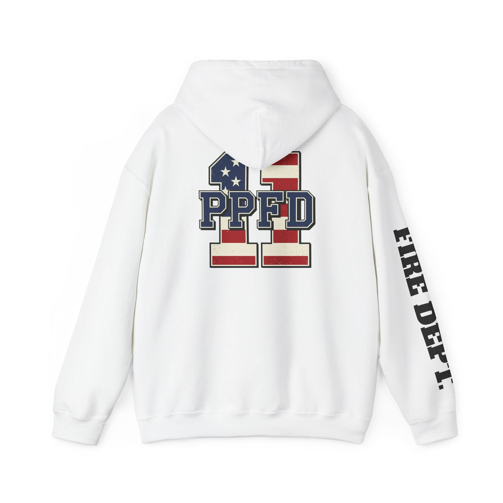 PPFD Patch Hoodie - PPFD 11 Back - FIRE DEPT. Sleeve - Hooded Sweatshirt
