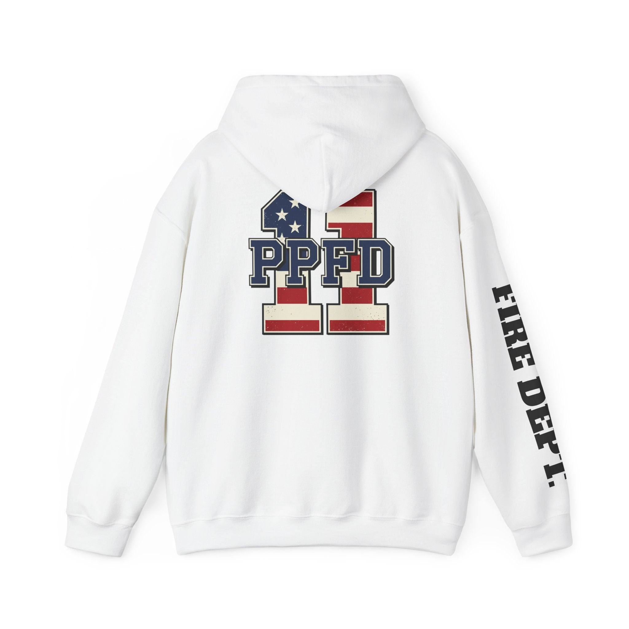 PPFD Patch Hoodie - PPFD 11 Back - FIRE DEPT. Sleeve - Hooded Sweatshirt