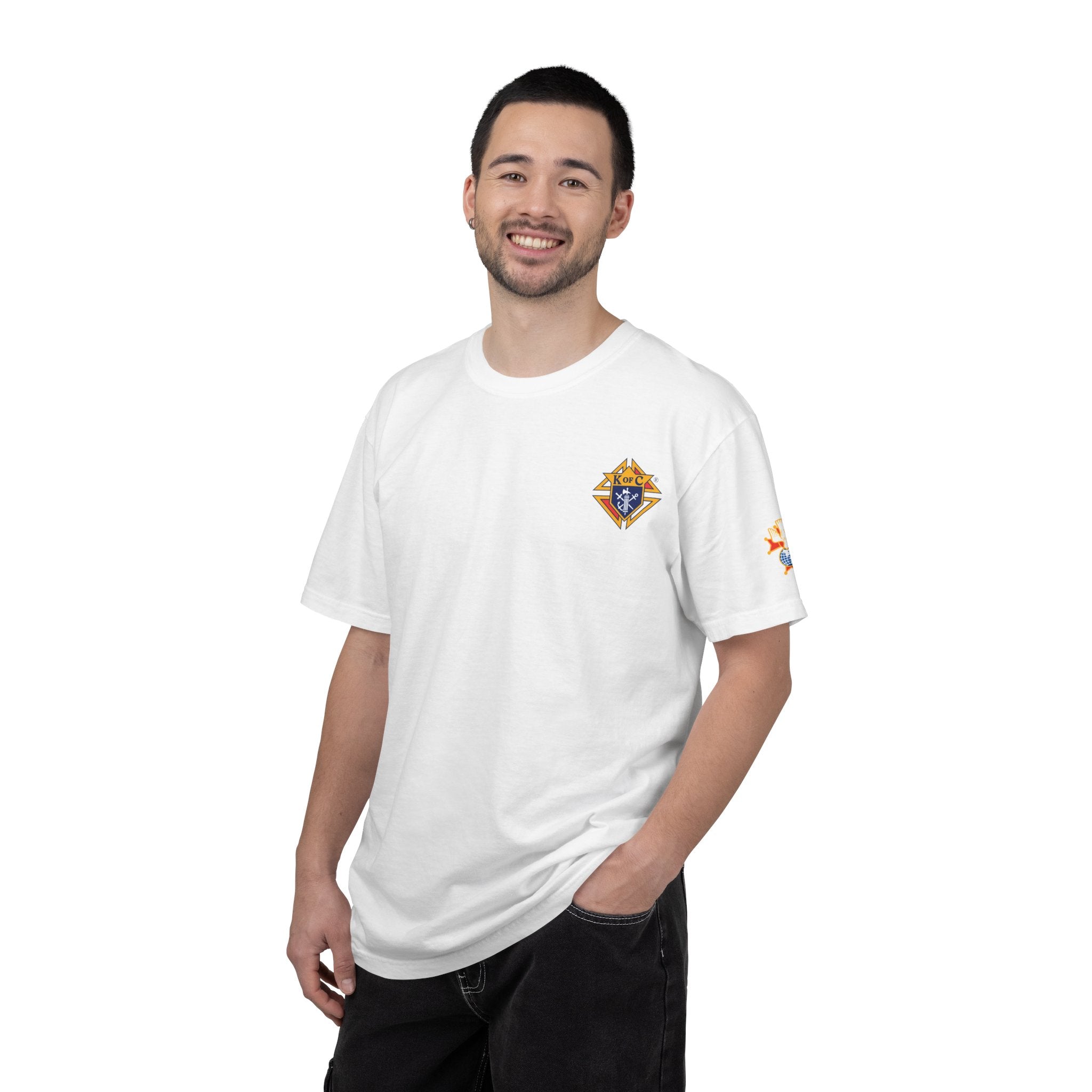 (Comfort Colors) 4th Degree Knights of Columbus Full Color Logo Front, Back Left Sleeve