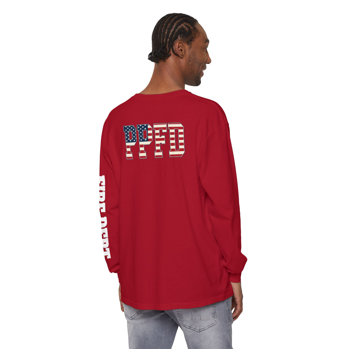 T-Shirt PPFD Patch Front, PPDF Flag Back, FIRE DEPT Left Sleeve
