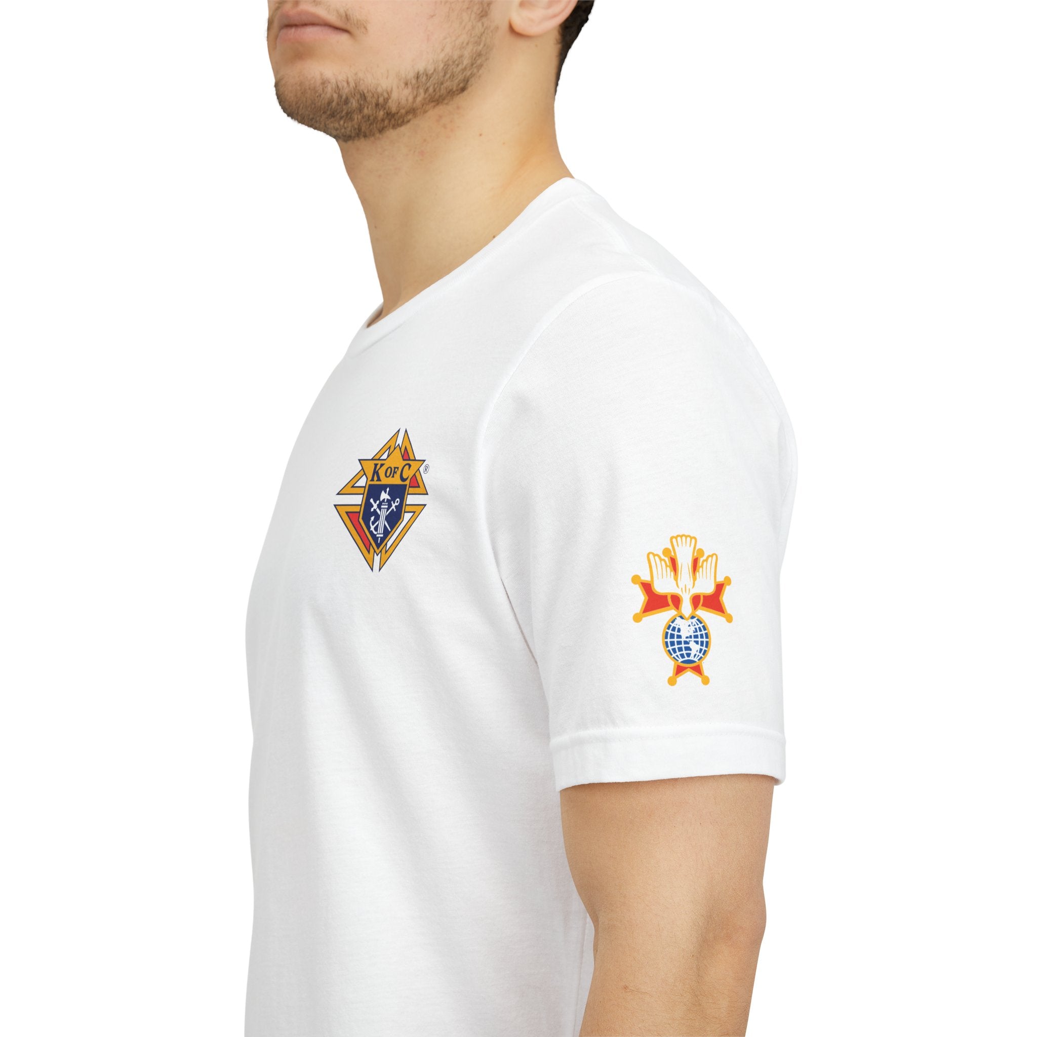 (Bella Canvas) 4th Degree Knights of Columbus Full Color Logo Front and Back, Left Sleeve