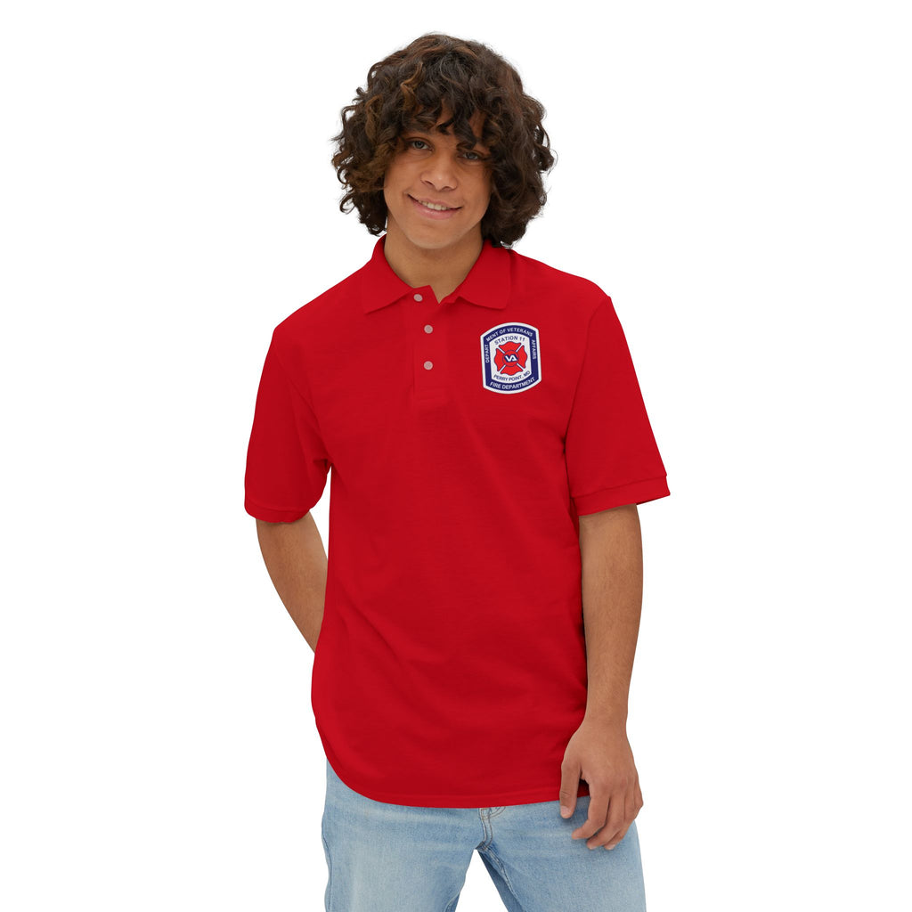 Jerzees Men's Polo Shirt with Fire Department Patch Chest Logo Only
