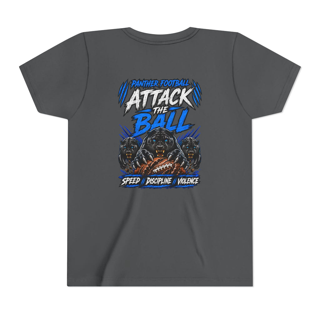 Youth Football 'Attack the Ball' Short Sleeve Tee - Panther Defense Graphic