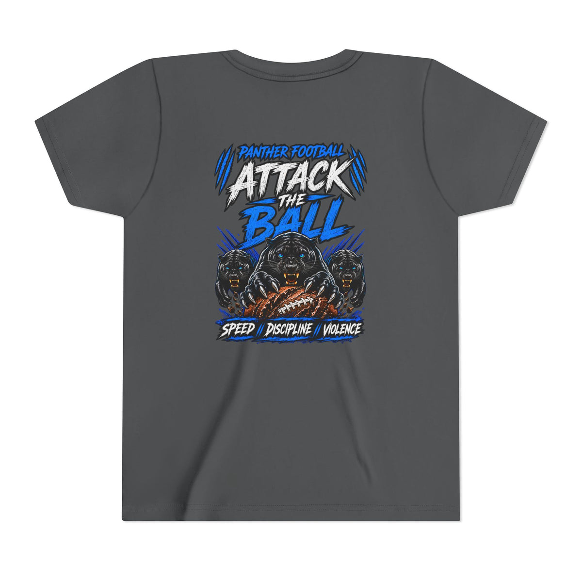Youth Football 'Attack the Ball' Short Sleeve Tee - Panther Defense Graphic