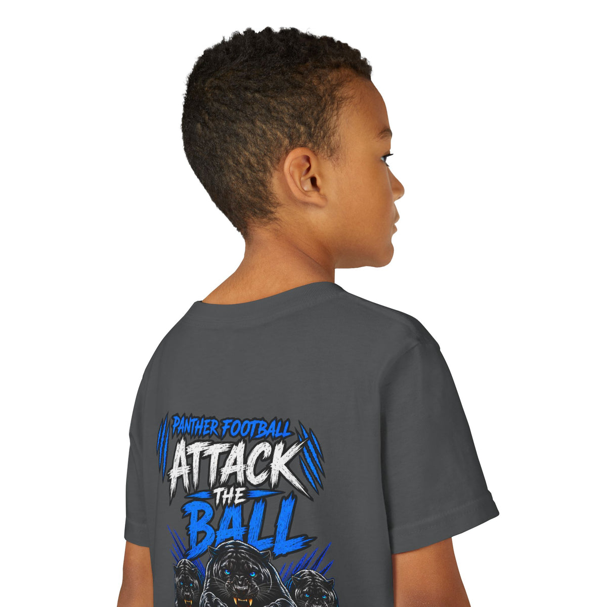 Youth Football 'Attack the Ball' Short Sleeve Tee - Panther Defense Graphic