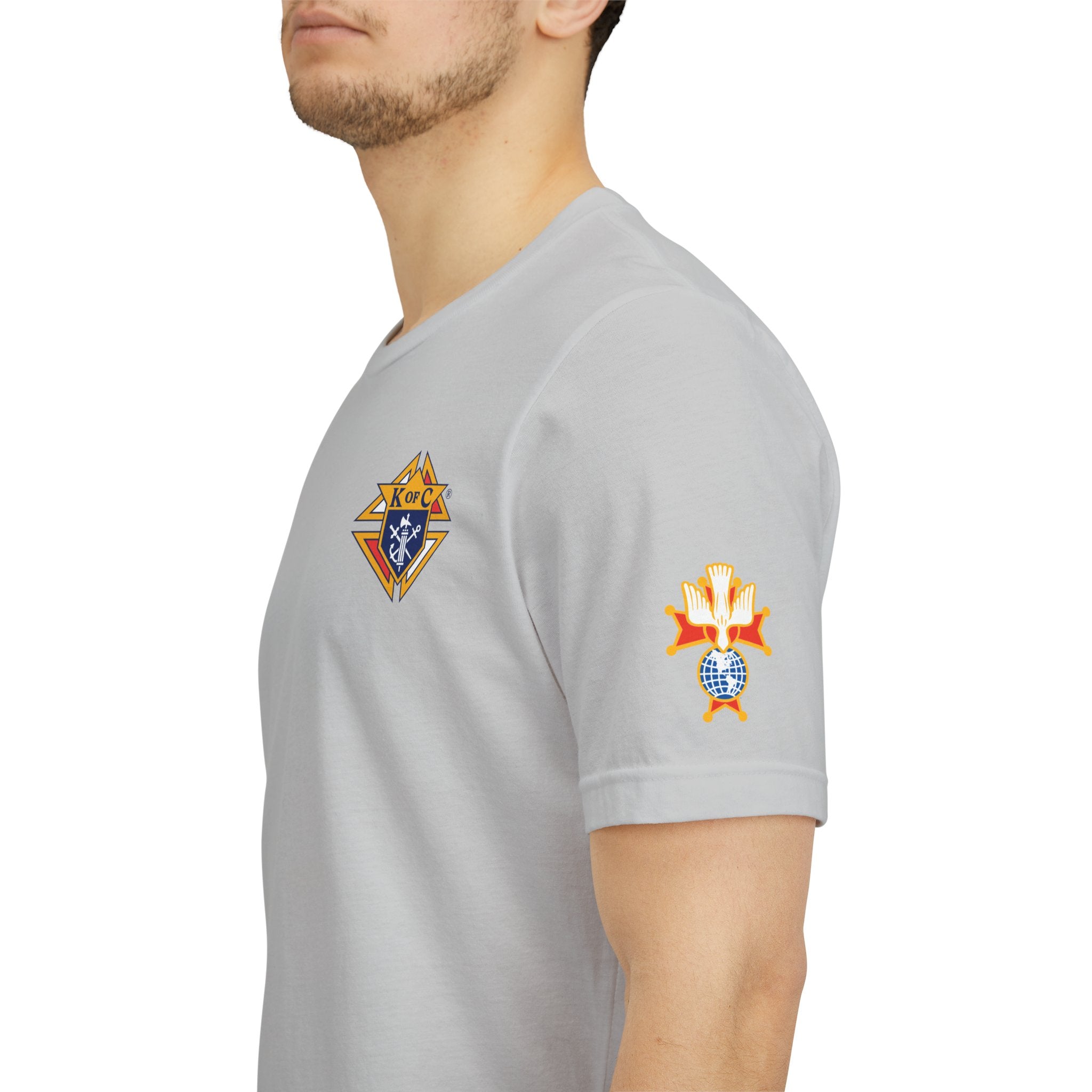(Bella Canvas) 4th Degree Knights of Columbus Full Color Logo Front and Back, Left Sleeve