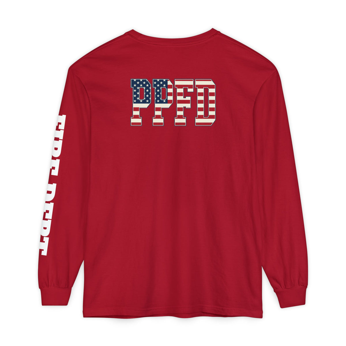T-Shirt PPFD Patch Front, PPDF Flag Back, FIRE DEPT Left Sleeve