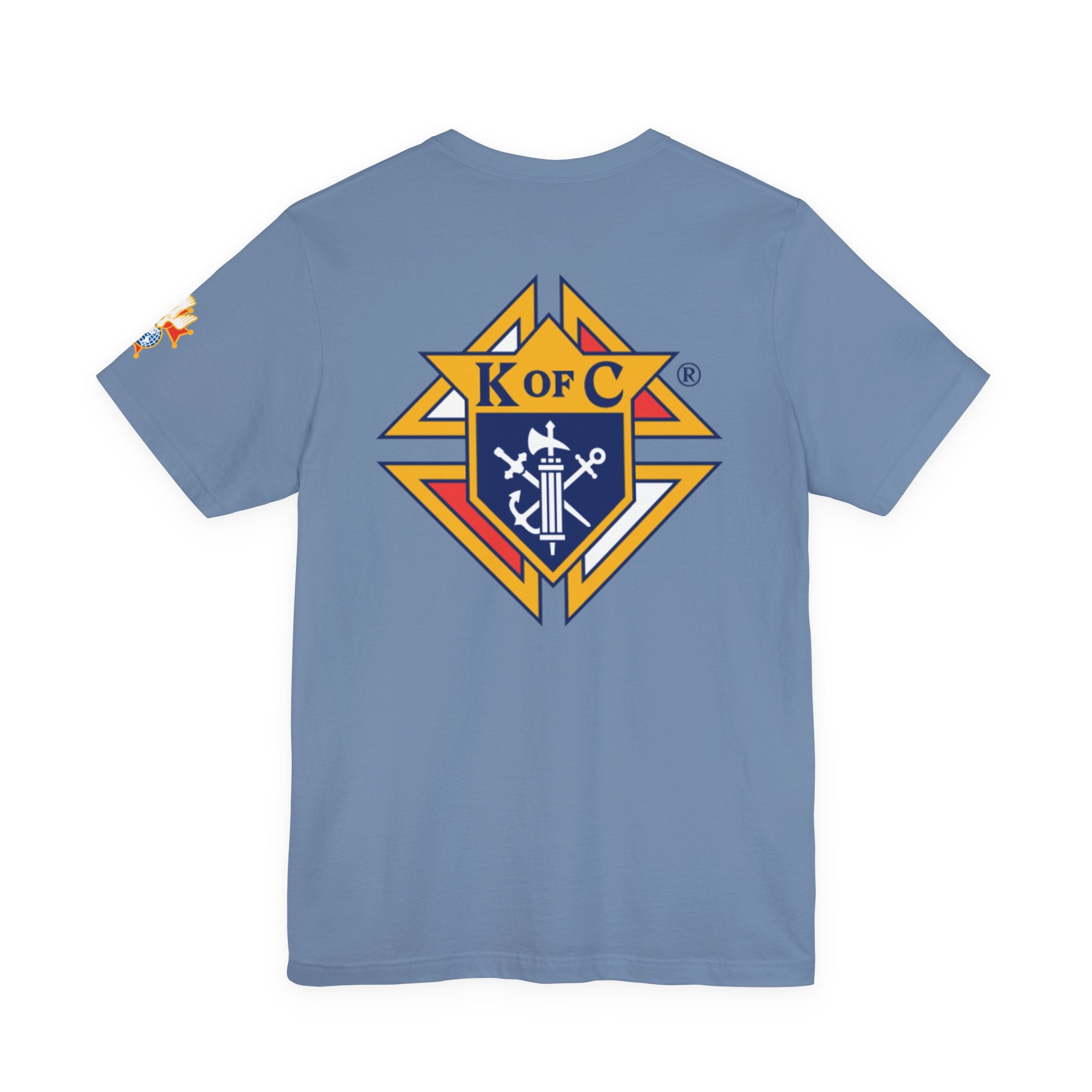 (Bella Canvas) 4th Degree Knights of Columbus Full Color Logo Front and Back, Left Sleeve