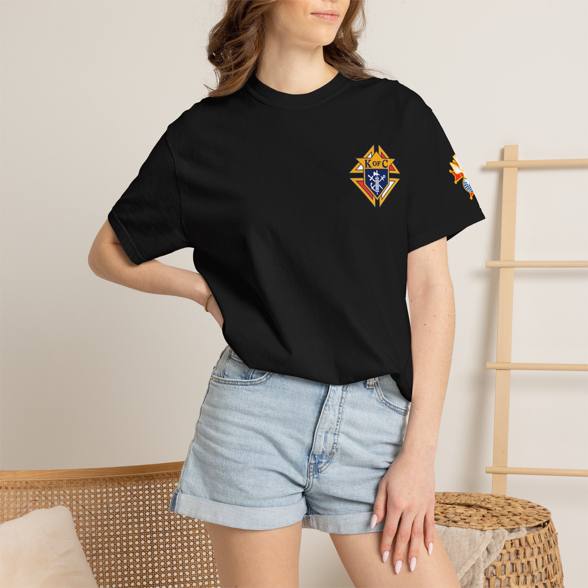 (Comfort Colors) 4th Degree Knights of Columbus Full Color Logo Front, Back Left Sleeve