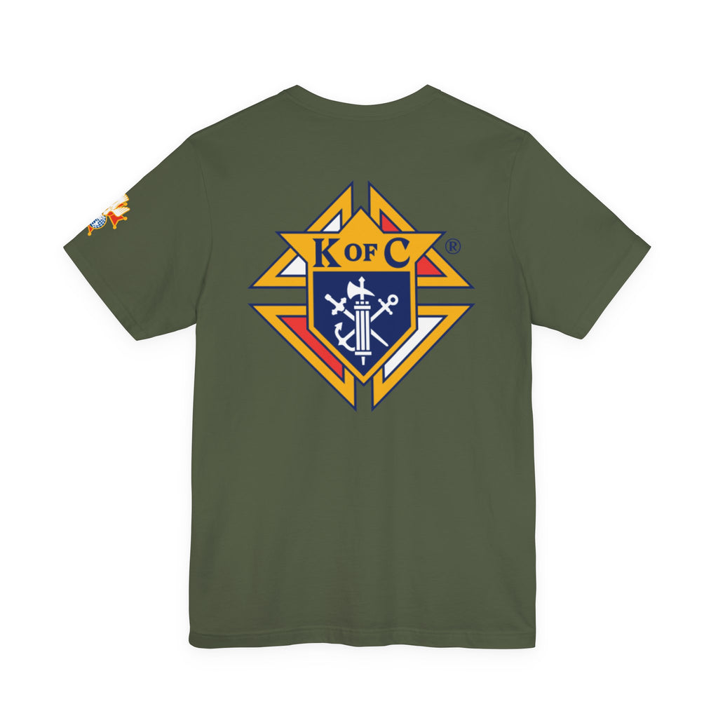 (Bella Canvas) 4th Degree Knights of Columbus Full Color Logo Front and Back, Left Sleeve