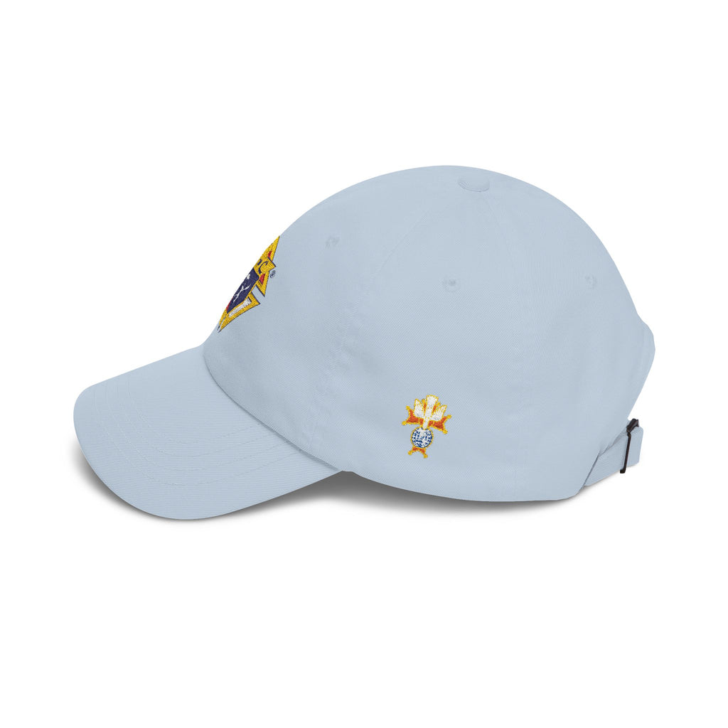 4th Degree Knight Emblem EMBROIDERED — Classic White Baseball Hat with Gold & Blue Crest