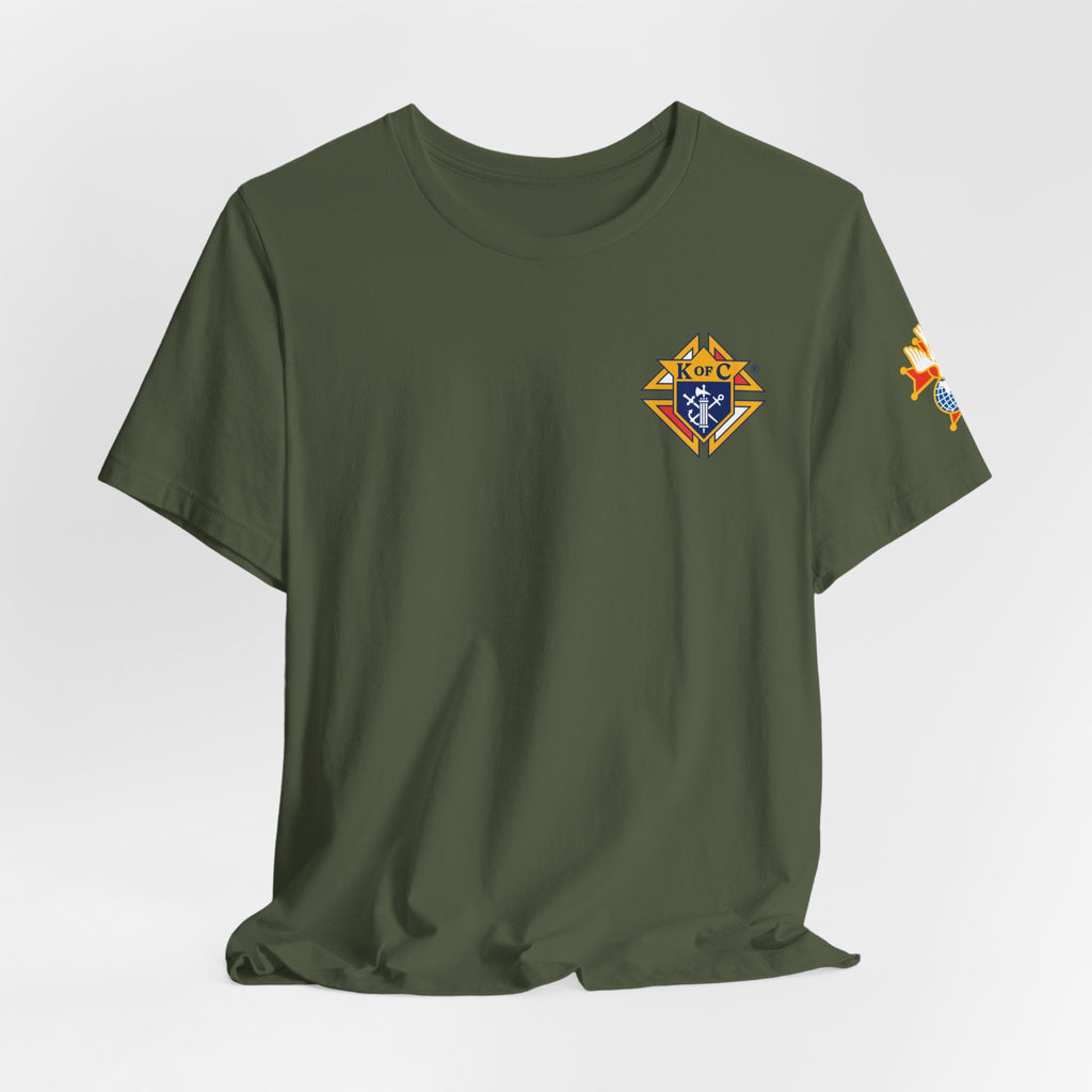 (Bella Canvas) 4th Degree Knights of Columbus Full Color Logo Front and Back, Left Sleeve