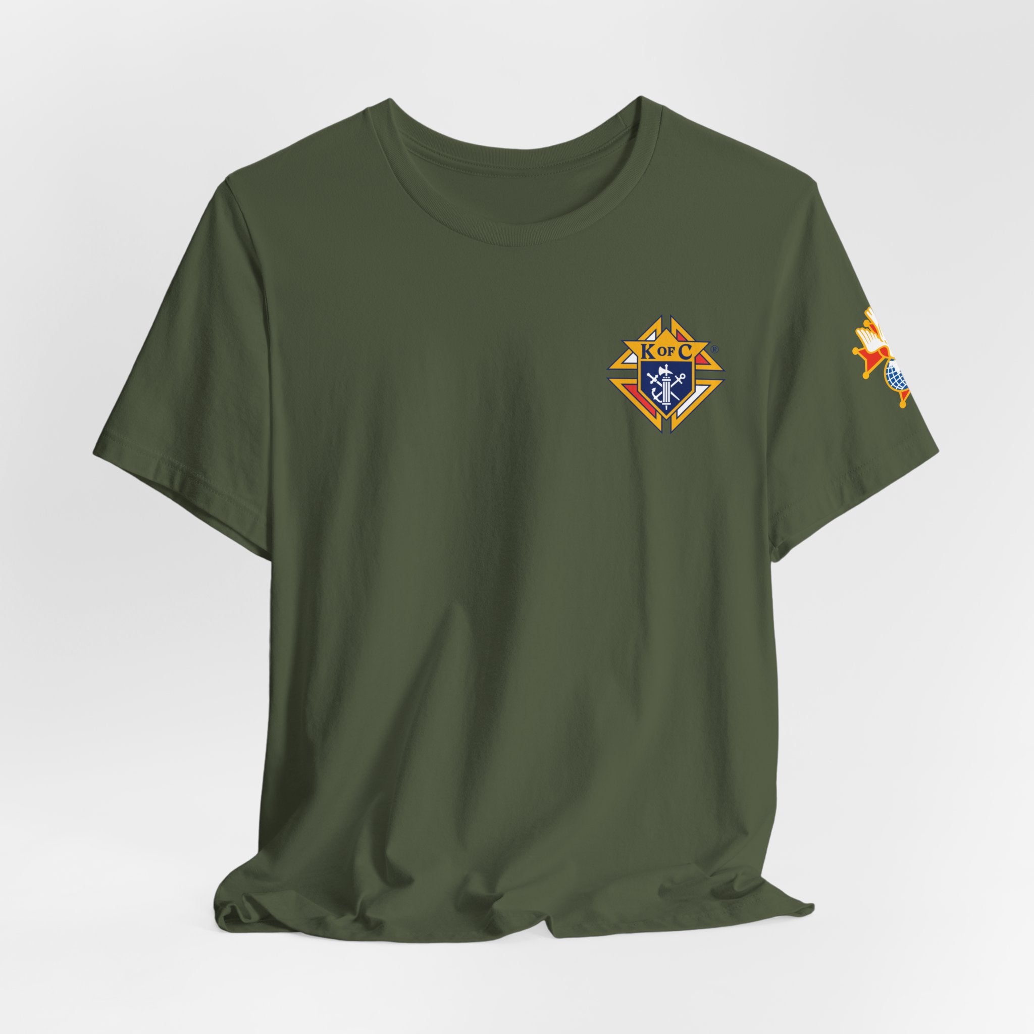 (Bella Canvas) 4th Degree Knights of Columbus Full Color Logo Front and Back, Left Sleeve