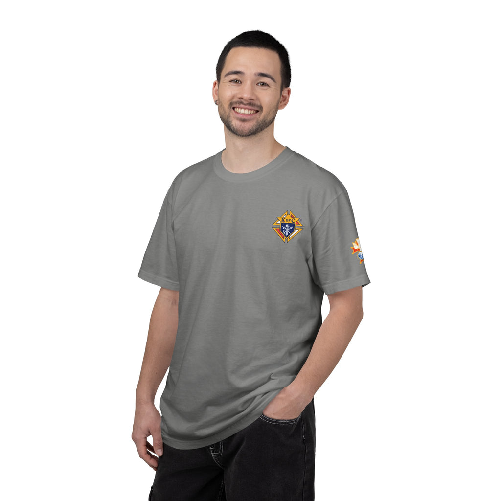 (Comfort Colors) 4th Degree Knights of Columbus Full Color Logo Front, Back Left Sleeve
