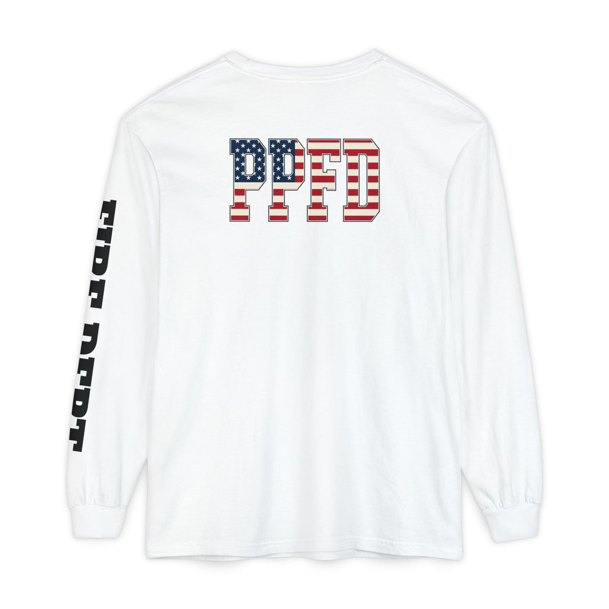 T-Shirt PPFD Patch Front, PPDF Flag Back, FIRE DEPT Left Sleeve