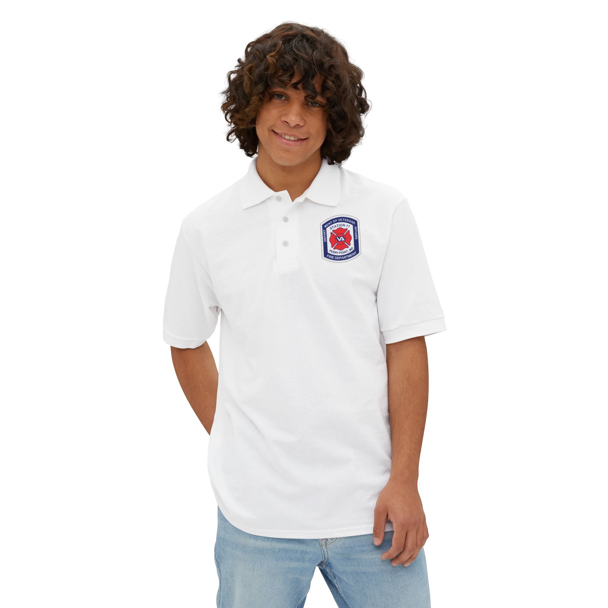 Jerzees Men's Polo Shirt with Fire Department Patch Chest Logo Only