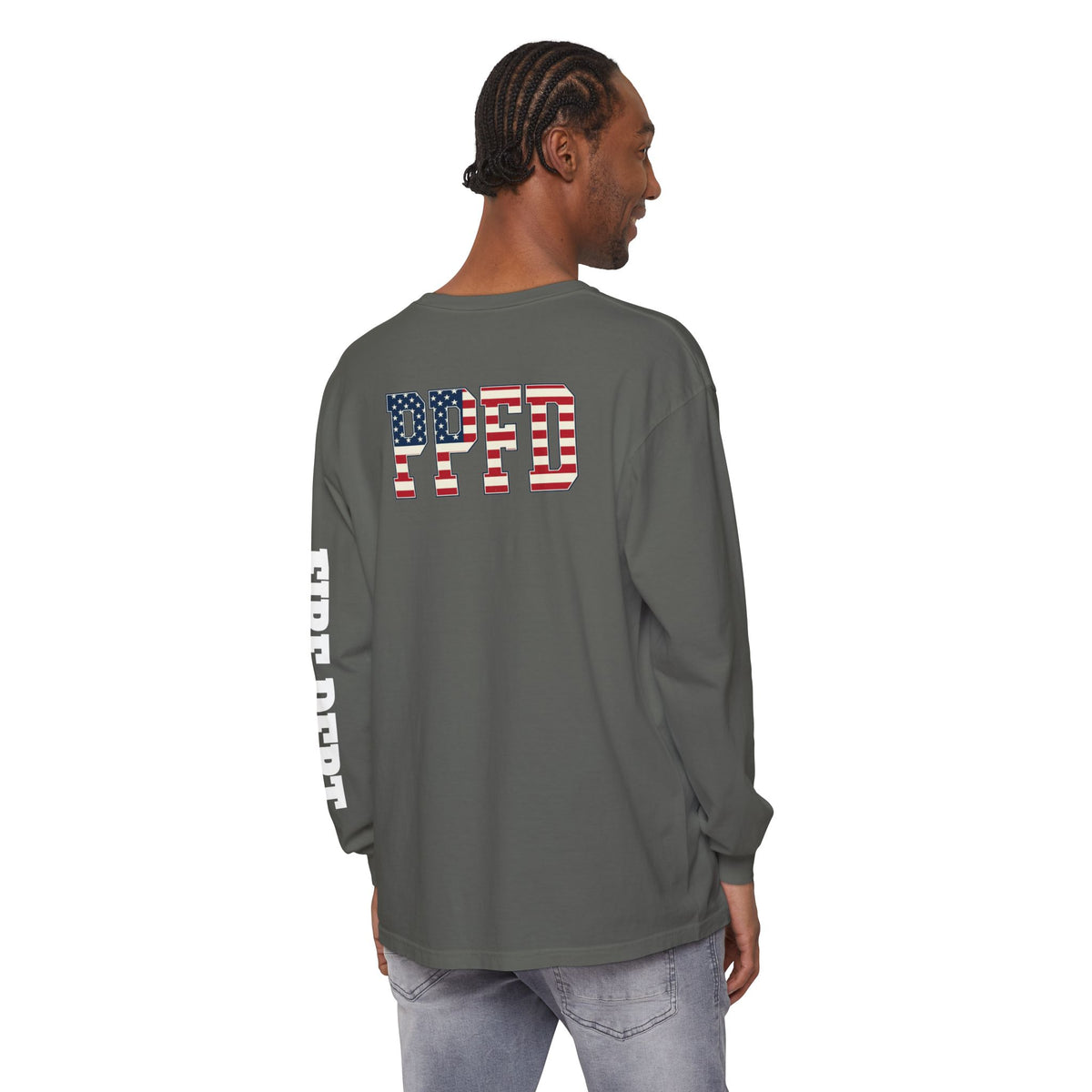 T-Shirt PPFD Patch Front, PPDF Flag Back, FIRE DEPT Left Sleeve