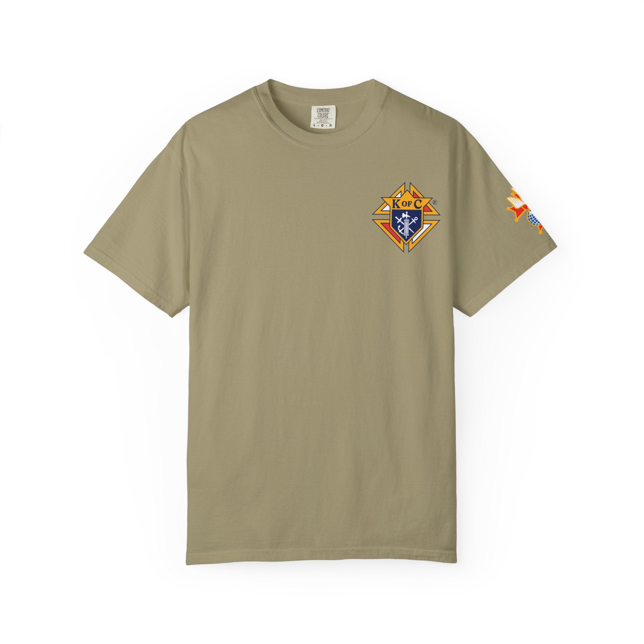 (Comfort Colors) 4th Degree Knights of Columbus Full Color Logo Front, Back Left Sleeve
