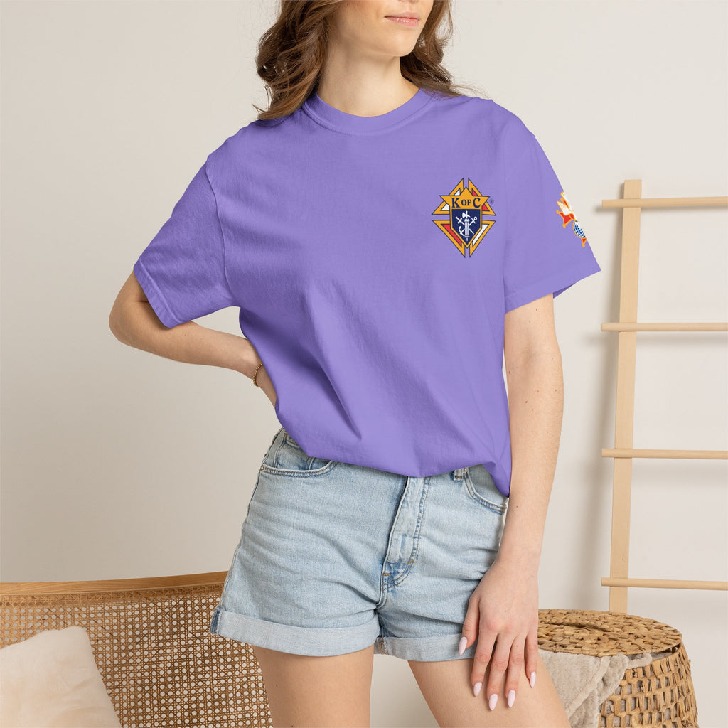 (Comfort Colors) 4th Degree Knights of Columbus Full Color Logo Front, Back Left Sleeve