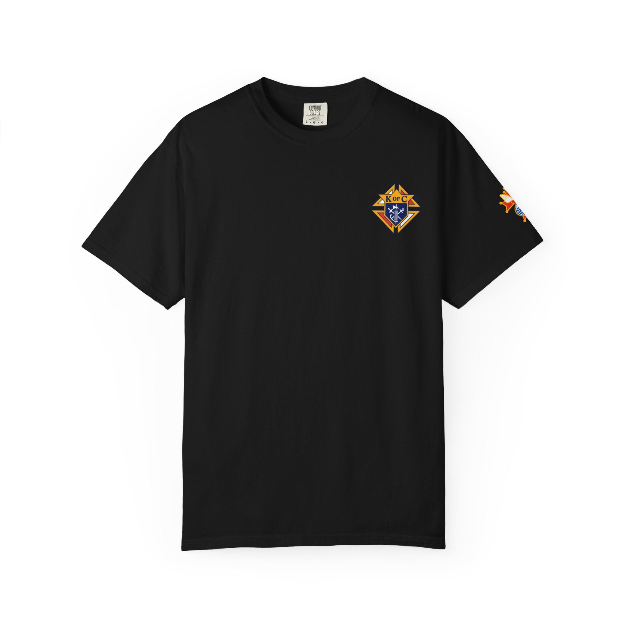 (Comfort Colors) 4th Degree Knights of Columbus Full Color Logo Front, Back Left Sleeve