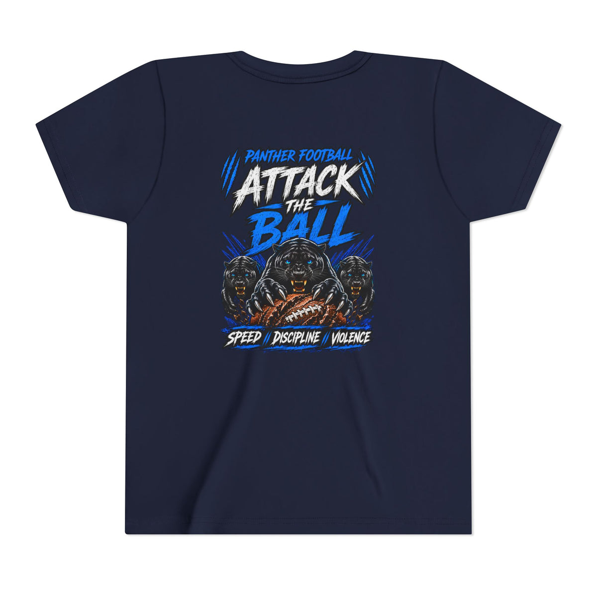 Youth Football 'Attack the Ball' Short Sleeve Tee - Panther Defense Graphic