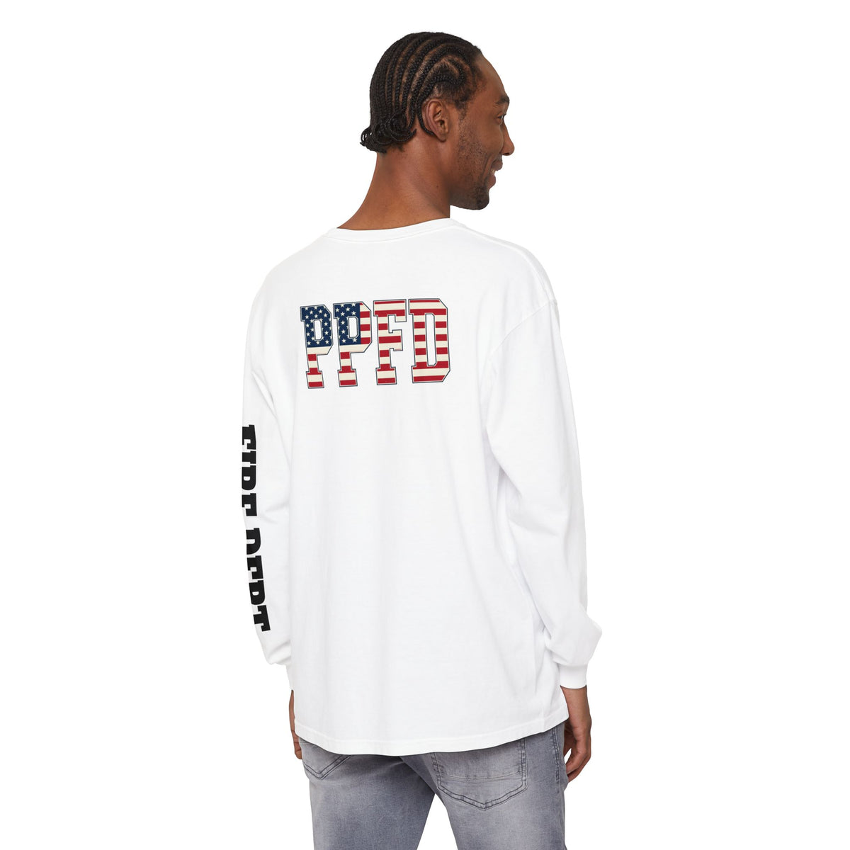 T-Shirt PPFD Patch Front, PPDF Flag Back, FIRE DEPT Left Sleeve