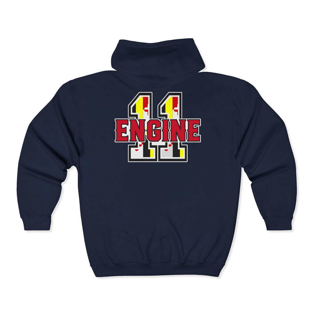 PPFD  Patch -MD Flag - Engine 11 Back  - Zip Front Hoodie