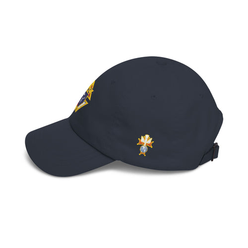 4th Degree Knight Emblem EMBROIDERED — Classic White Baseball Hat with Gold & Blue Crest