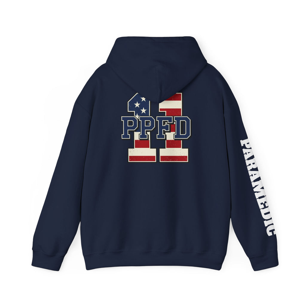 Patch Hoodie - PPFD 11 Back - PARAMEDIC Sleeve - Hooded Sweatshirt