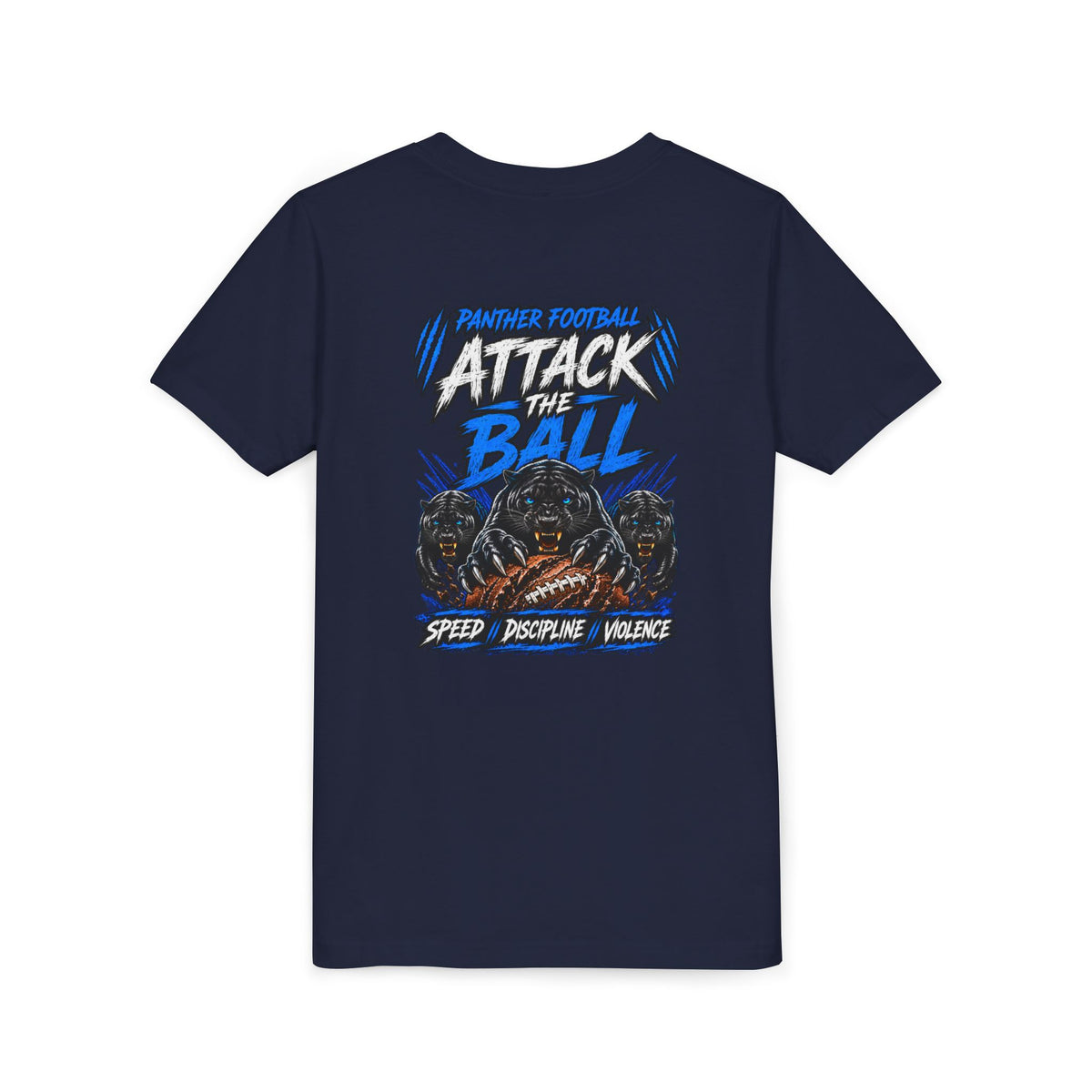 Youth Football 'Attack the Ball' Short Sleeve Tee - Panther Defense Graphic