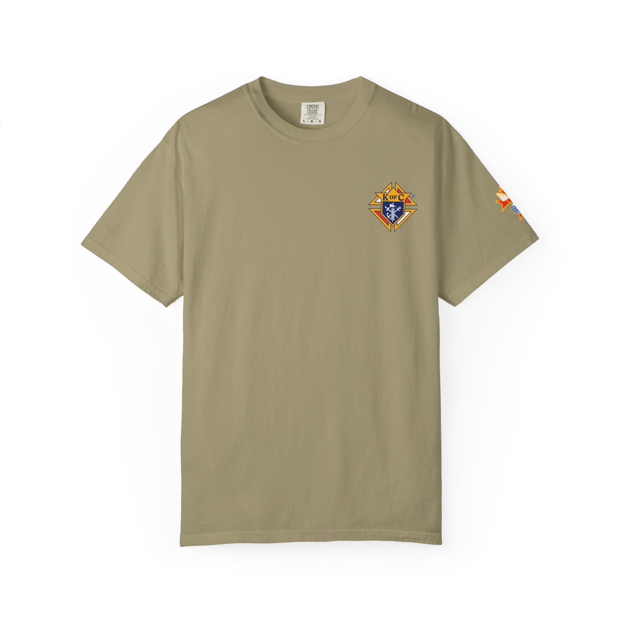 (Comfort Colors) 4th Degree Knights of Columbus Full Color Logo Front, Back Left Sleeve