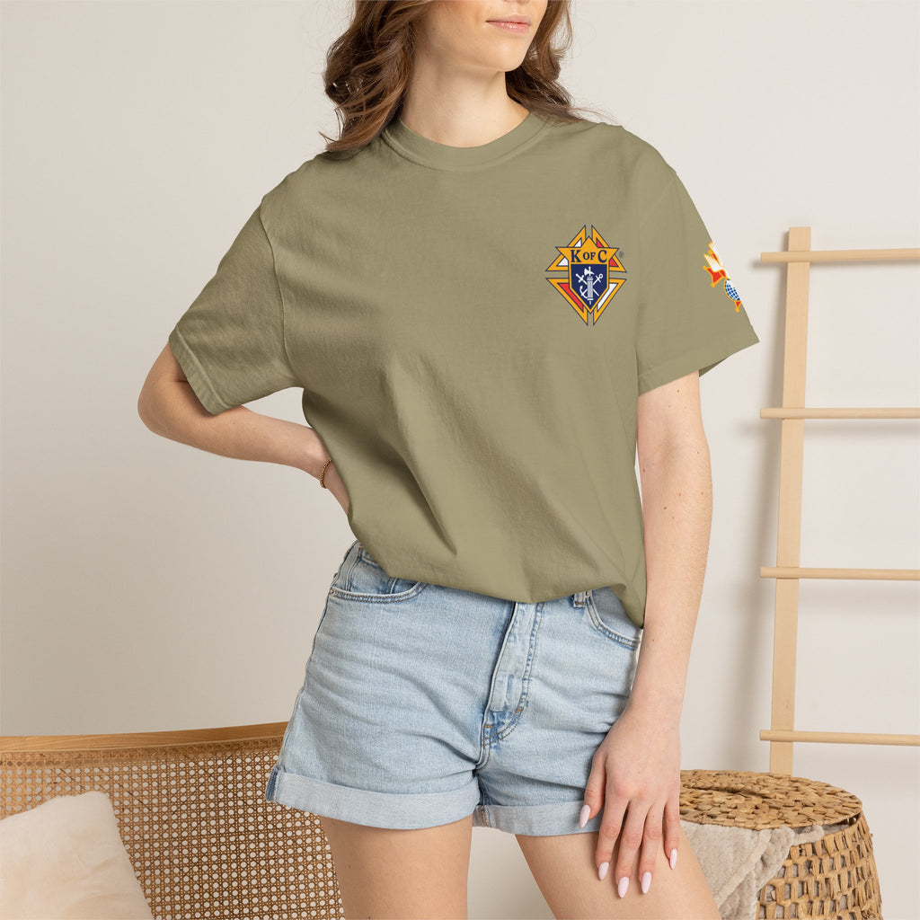 (Comfort Colors) 4th Degree Knights of Columbus Full Color Logo Front, Back Left Sleeve