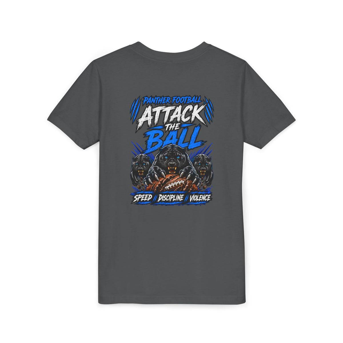 Youth Football 'Attack the Ball' Short Sleeve Tee - Panther Defense Graphic