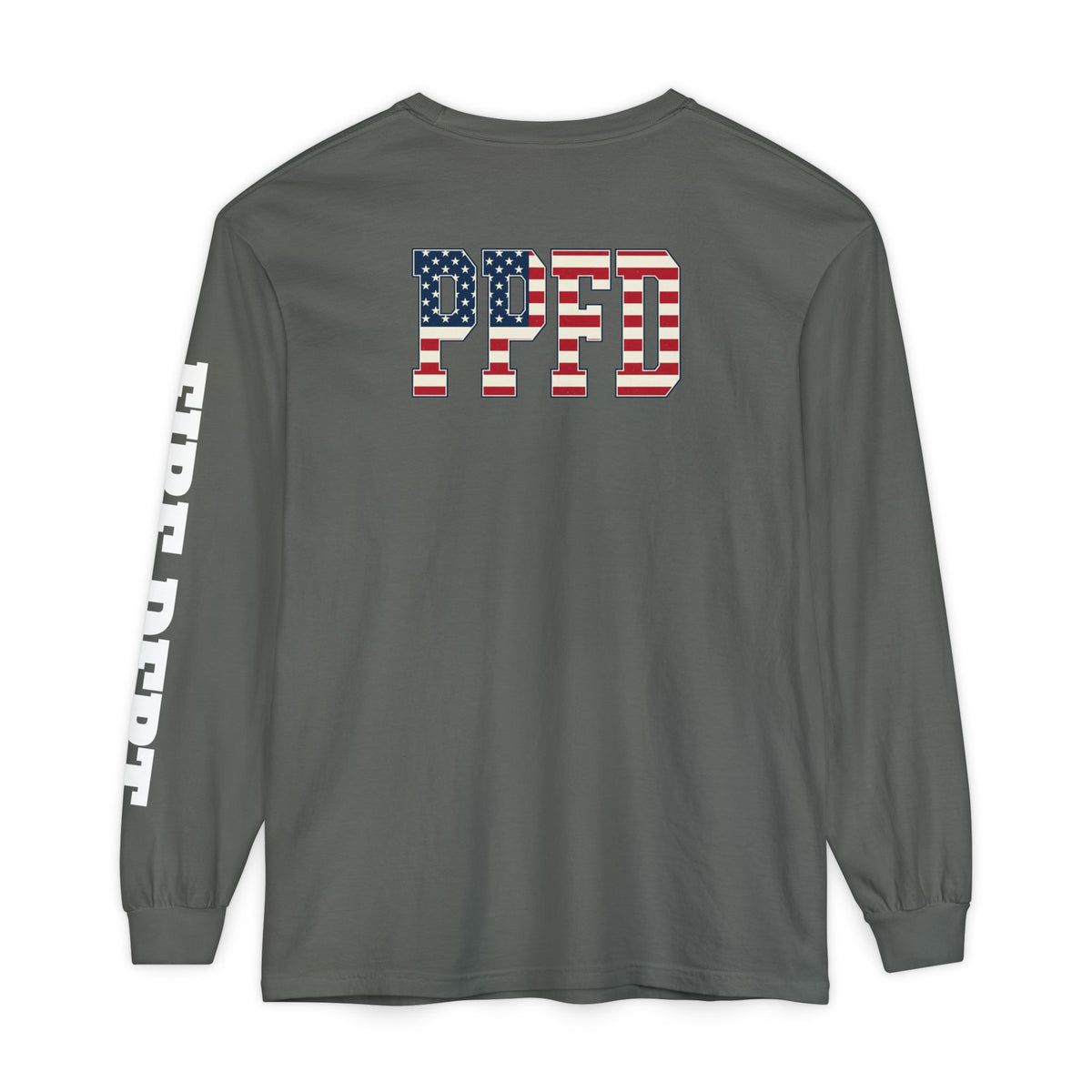 T-Shirt PPFD Patch Front, PPDF Flag Back, FIRE DEPT Left Sleeve